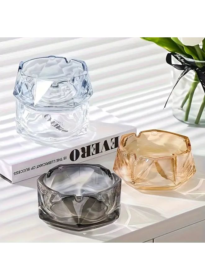 Large Transparent Octagonal Glass Ashtray with Starry Sky Colorful Flow Design for Home Office Hotel Decor - Image 1